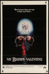 2p590 MY BLOODY VALENTINE 1sh '81 bloody gas mask, there's more than one way to lose your heart!