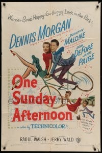 2p642 ONE SUNDAY AFTERNOON 1sh '49 wacky artwork of Dennis Morgan & Dorothy Malone on bike!