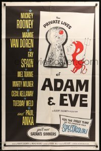 2p692 PRIVATE LIVES OF ADAM & EVE 1sh '60 wacky art of Mamie Van Doren & devil Mickey Rooney