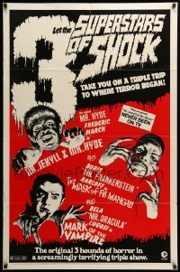 2p823 SUPERSTARS OF SHOCK 1sh '72 Frederic March, Boris Karloff, Bela Lugosi triple-bill!