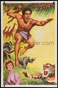 2p840 TARZAN 1sh 1960s cool jungle action art of Tarzan, Jane & wild animals!