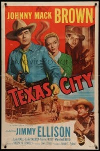 2p857 TEXAS CITY 1sh '52 western action art of Johnny Mack Brown, James Ellison & Lois Hall!