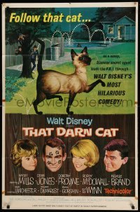 2p860 THAT DARN CAT style B 1sh '65 great art of Hayley Mills & Disney Siamese feline!