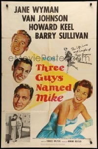 2p882 THREE GUYS NAMED MIKE 1sh '51 the life, loves & laughs of gorgeous airline hostesses!