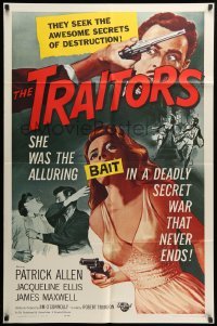 2p906 TRAITORS 1sh '63 art of sexy babe with gun, they seek the awesome secrets of destruction!