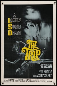 2p912 TRIP 1sh '67 AIP, written by Jack Nicholson, LSD, wild sexy psychedelic drug image!
