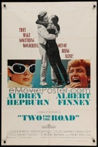 2p923 TWO FOR THE ROAD 1sh '67 Audrey Hepburn & Albert Finney embrace, directed by Stanley Donen!