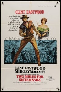 2p925 TWO MULES FOR SISTER SARA 1sh '70 art of gunslinger Clint Eastwood & Shirley MacLaine!