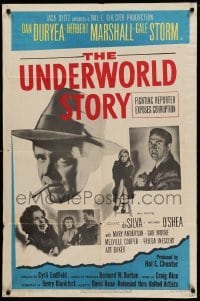 2p930 UNDERWORLD STORY 1sh '50 Dan Duryea, Herbert Marshall, Gale Storm, cool newspaper design!