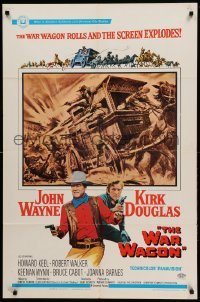 2p951 WAR WAGON 1sh '67 cowboys John Wayne & Kirk Douglas, western armored stagecoach artwork!