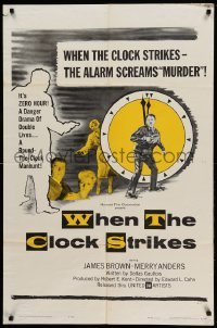 2p960 WHEN THE CLOCK STRIKES 1sh '61 Merry Anders, James Brown, the alarm screams murder!