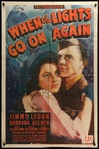 2p961 WHEN THE LIGHTS GO ON AGAIN 1sh '44 veteran Jimmy Lydon romances Barbara Belden!