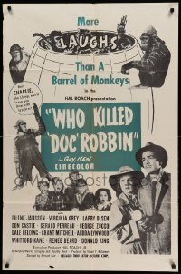 2p966 WHO KILLED DOC ROBBIN 1sh R54 Hal Roach horror, Eilene Janssen, Virginia Grey, wacky monkeys
