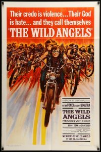 2p969 WILD ANGELS 1sh '66 classic art of biker Peter Fonda & sexy Nancy Sinatra on motorcycle!