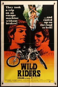 2p972 WILD RIDERS 1sh '71 Alex Rocco & another biker end up on the road to Hell!