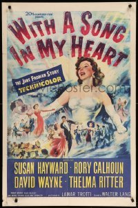 2p974 WITH A SONG IN MY HEART 1sh '52 artwork of elegant singing Susan Hayward!