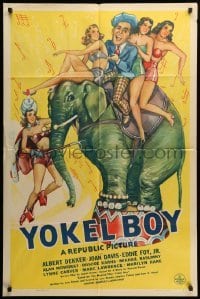 2p991 YOKEL BOY 1sh '42 wacky art of Albert Dekker riding circus elephant w/sexy girls!