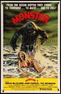 2r756 HUMANOIDS FROM THE DEEP Aust 1sh '80 classic art of Monster over sexy girl on beach!