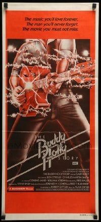 2r824 BUDDY HOLLY STORY Aust daybill '78 Gary Busey great art of electrified guitar, rock 'n' roll!