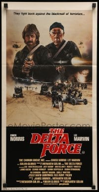 2r856 DELTA FORCE Aust daybill '86 cool art of Chuck Norris & Lee Marvin firing guns by S. Watts!