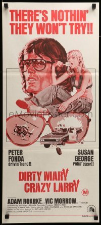 2r862 DIRTY MARY CRAZY LARRY Aust daybill R70s art of Peter Fonda & sexy Susan George w/popsicle!