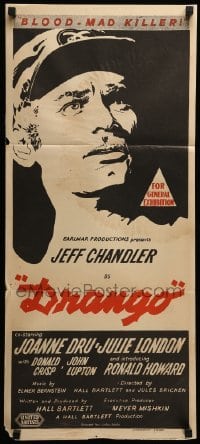 2r868 DRANGO Aust daybill '57 art of Jeff Chandler, a man against a town gone mad with lust!