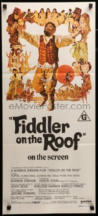 2r881 FIDDLER ON THE ROOF Aust daybill '71 cool artwork of Topol & cast by Ted CoConis!