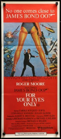 2r887 FOR YOUR EYES ONLY Aust daybill '81 Roger Moore as James Bond, art by Brian Bysouth!