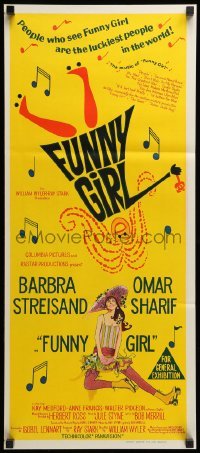 2r889 FUNNY GIRL Aust daybill '69 hand litho of Barbra Streisand, directed by William Wyler!