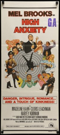 2r899 HIGH ANXIETY Aust daybill '78 Mel Brooks, great Vertigo spoof design, a Psycho-Comedy!