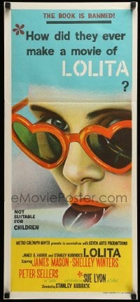 2r914 LOLITA Aust daybill '62 Stanley Kubrick, sexy Sue Lyon with heart sunglasses & lollipop!