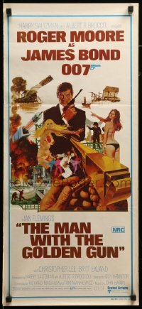 2r920 MAN WITH THE GOLDEN GUN Aust daybill '74 art of Roger Moore as James Bond by McGinnis!