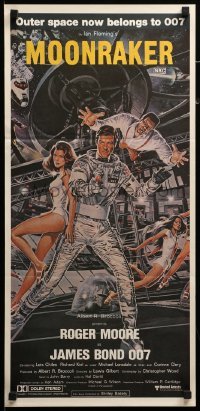 2r923 MOONRAKER Aust daybill '79 Roger Moore as James Bond by Goozee, blank border design!