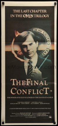 2r929 OMEN 3 - THE FINAL CONFLICT Aust daybill '81 creepy image of Sam Neill as President Damien!