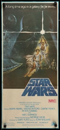 2r959 STAR WARS second printing Aust daybill '77 George Lucas classic epic, classic art by Tom Jung!