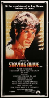 2r960 STAYING ALIVE Aust daybill '83 close-up of John Travolta in Saturday Night Fever sequel!
