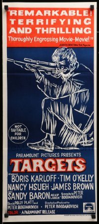 2r969 TARGETS Aust daybill '68 Boris Karloff, Tim O'Kelly, Peter Bogdanovich, art of sniper!