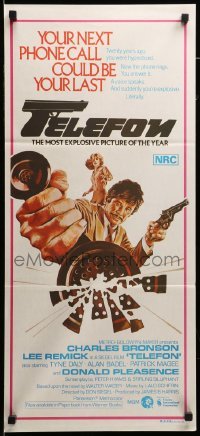 2r972 TELEFON Aust daybill '77 great artwork, they'll do anything to stop Charles Bronson!