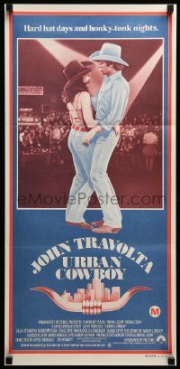 2r985 URBAN COWBOY Aust daybill '80 different image of John Travolta & Debra Winger dancing!