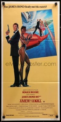 2r988 VIEW TO A KILL Aust daybill '85 art of Moore as Bond & Grace Jones by Goozee