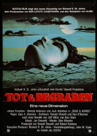 2r526 DEAD & BURIED German 33x47 '81 cool horror art of person buried up to the neck by Campanile!