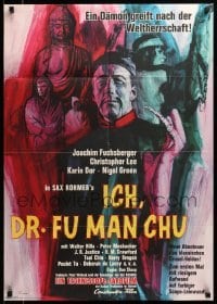 2r623 FACE OF FU MANCHU German '65 art of Asian villain Christopher Lee by Litter, Sax Rohmer!