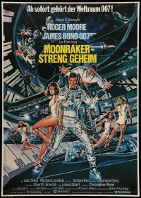 2r682 MOONRAKER German '79 art of Roger Moore as James Bond & sexy space babes by Goozee!