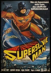 2r719 SUPERSONIC MAN German '80 wacky Tino Avelli superhero art with giant robot in NYC!