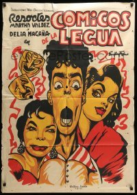 2r373 COMICOS DE LA LEGUA export Mexican poster '57 great art of Resortes & two sexy girls!