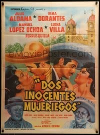 2r376 DOS INOCENTES MUJERIEGOS Mexican poster '64 Alfredo B. Crevenna, art of romantic couples!