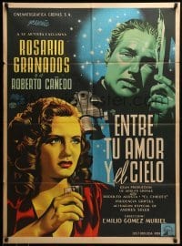 2r382 ENTRE TU AMOR Y EL CIELO Mexican poster '50 sexy Rosario Granados, Canedo by Josep Renau!