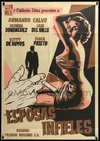 2r383 ESPOSAS INFIELES export Mexican poster '56 silkscreen art of sexy woman & smoking hand!