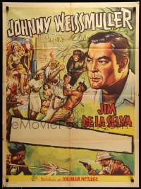 2r386 JUNGLE JIM Mexican poster '50s completely different art of Johnny Weissmuller & chimp!