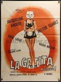 2r389 LA GATITA Mexican poster '72 Jacqueline Andere, Hector Suarez, sexy and wacky cat art!